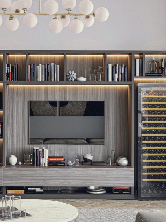 葡萄酒储存熟化酒柜 13 cave a vin encastree bibliotheque livre salon ouvert contemporain bois porte full glass 2