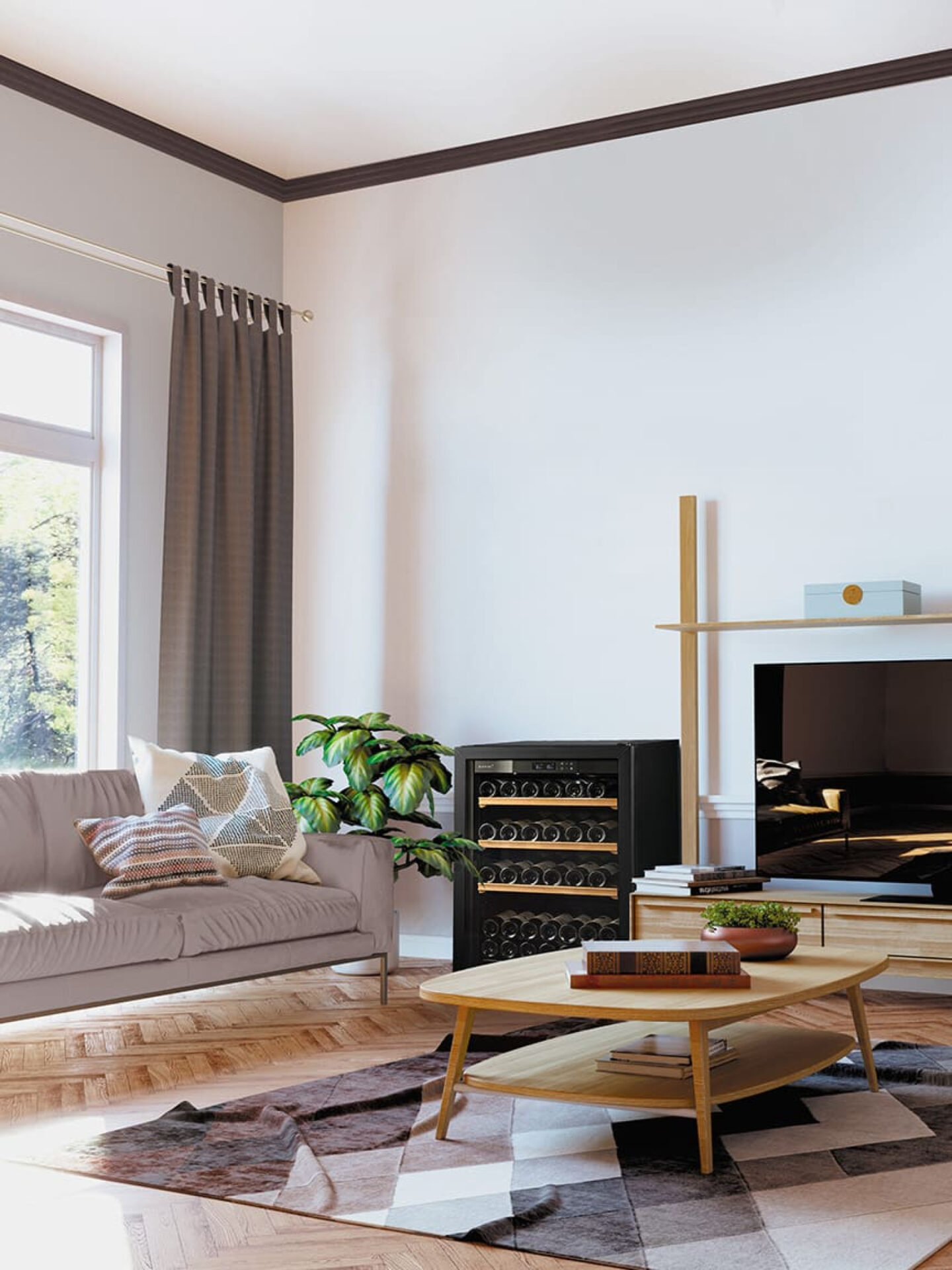 葡萄酒侍饮酒柜 11 la premiere eurocave salon scandinave petite cave a vin pose libre parquet chevrons 1